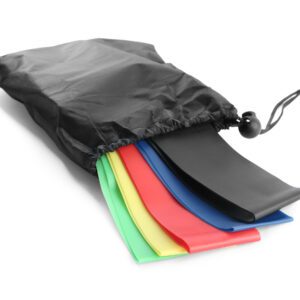 A bag of resistance bands and a black cloth