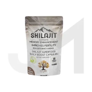 A bag of shilajit capsules is shown.