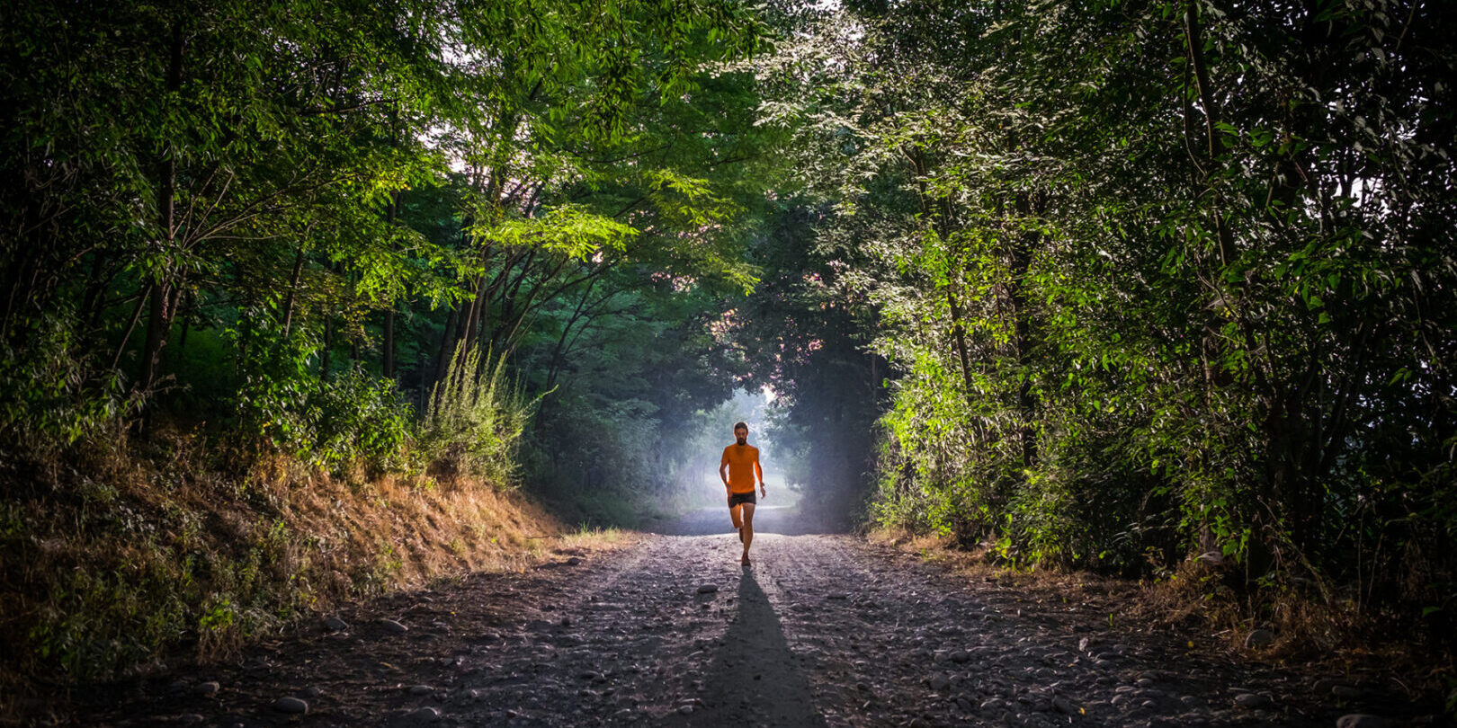 Man running in a forest